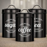 3 recipientes de almacenamiento para té, café, azúcar y cocina, color negro