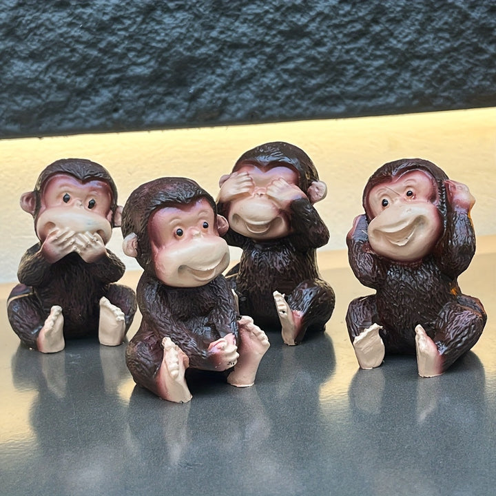 4 piezas de estatuas de mono hechas a mano de resina - Diseño de apariencia personalizada, adecuado para interiores, jardines, balcones, es la decoración del ambiente para fiestas de vacaciones como Halloween.
