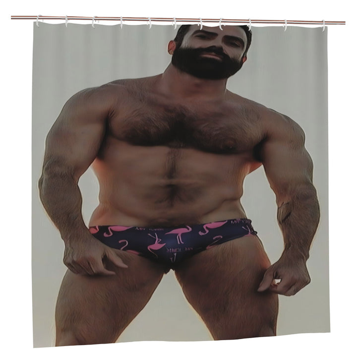 Diseño de cortina de ducha artística inspirada en hombres musculosos, con una cortina de baño removible.