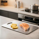 Conjunto de 3 tablas de corte de acero inoxidable SHAON - Tablas de picar para cocina - Platos de titanio de doble cara aptos para lavavajillas para preparación de comidas en exteriores y camping en casa