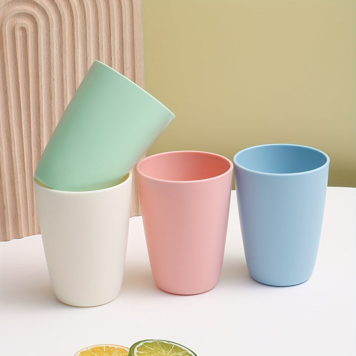 4 tazas de plástico irrompibles - Reutilizables, aptas para lavavajillas, en blanco, rosa claro y azul - Ideales para café, té, agua, leche, jugo - Perfectas para fiestas en casa, días festivos y uso diario
