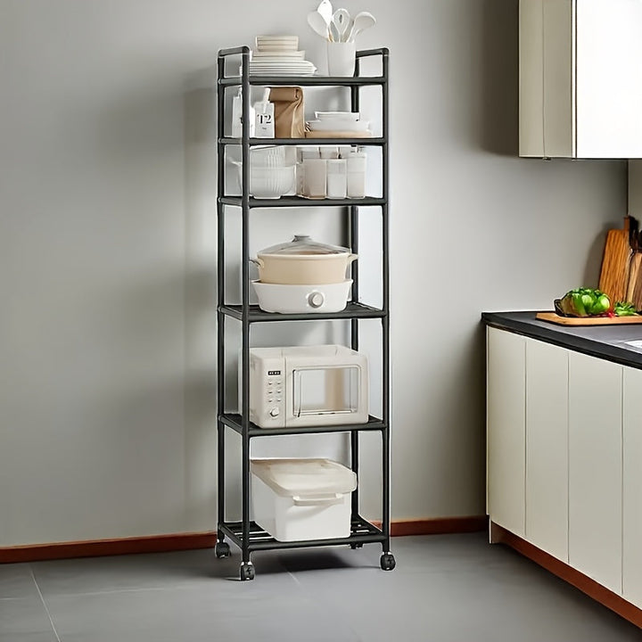 Carrito organizador rodante de 6 niveles con ruedas - Estructura metálica resistente, organizador multiusos sin madera para cocina, baño o sala, estante móvil que ahorra espacio, fácil de armar, versátil | Diseño de estante abierto | Construcción robusta