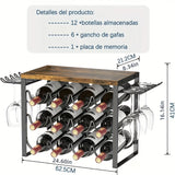 Estilo europeo de hierro forjado para vino tinto en el hogar, decoración de encimera de barra, montaje desmontable, estante de almacenamiento de vidrio y vino rojo (regalo de Navidad)