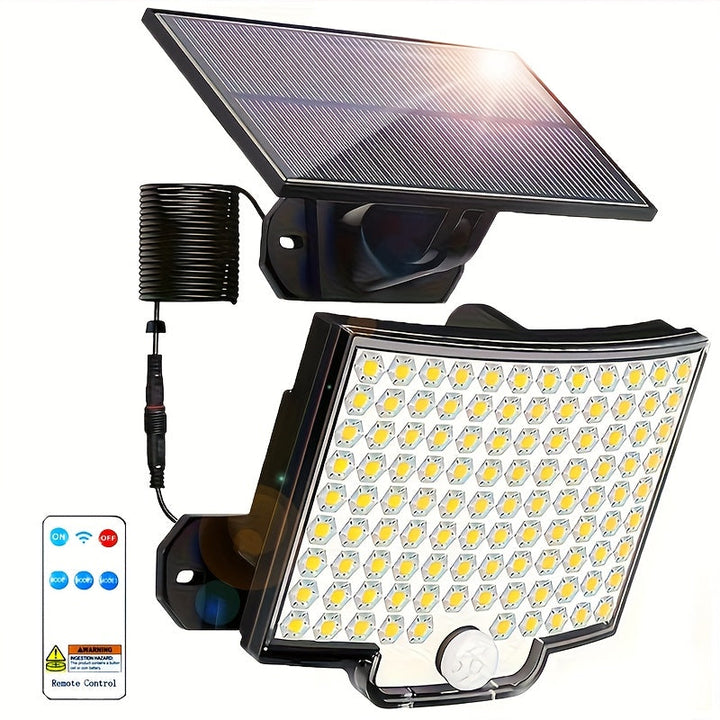 1/2pcs Luces Solares Exteriores, 106 LED 3000LM Luz de Inundación con Sensor de Movimiento y Control Remoto, Luz Solar de Seguridad LED desde el Anochecer hasta el Amanecer con Cable de 16.152 cm, IP44 Impermeable, Ideal para Exterior, Garaje