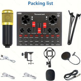 Equipo de podcast, conjunto de micrófono condensador con cable BM800 con tarjeta de sonido en vivo V8S, conjunto de micrófono con cable de 6,35 mm, conjunto de sonido en vivo, grabación de música estéreo externa para computadora, soporte de micrófono aju