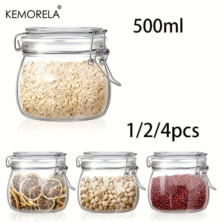 Tarros de Vidrio KEMORELA con Tapas Herméticas y Abatibles - Recipientes Redondos Seguros para Microondas para Alimentos Secos, Especias y Organización del Despensa (Paquete de 1/2/4)