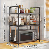 Estante expandible de 2 niveles con ganchos para microondas, soporte metálico para cocina, ideal para pan, repisa de microondas y almacenamiento multipropósito