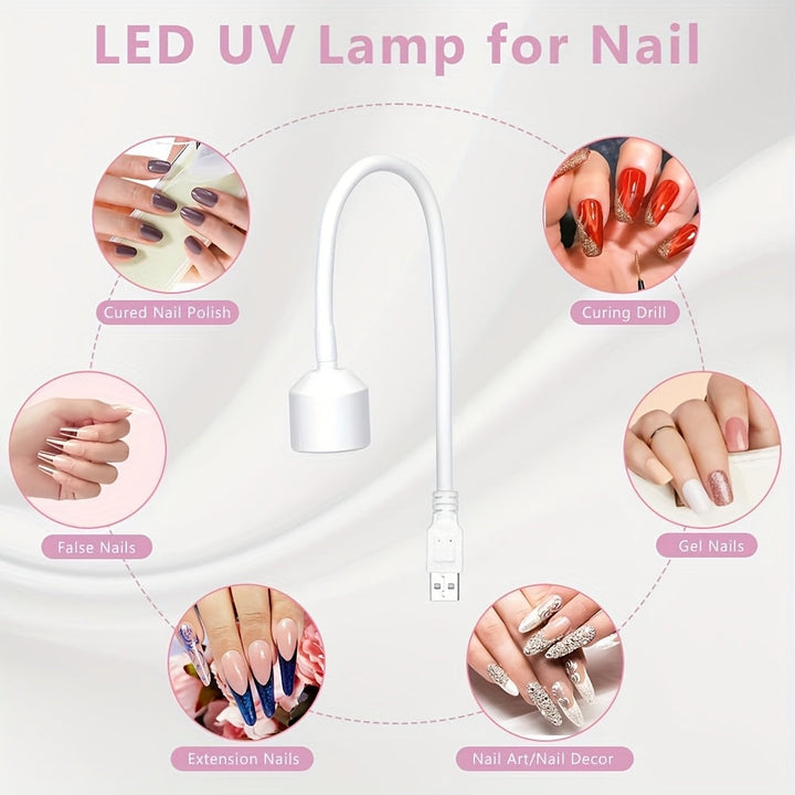 Linterna Portátil Mini para Secado de Uñas - Luz Blanca Ajustable con Cuello Flexible, Secador Rápido para Gel y Esmalte USB Recargable, Ideal para Manos y Pies en Casa o Viajes (Sin Pilas Necesarias)