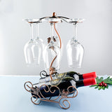 Soporte de vino independiente y portavasos para dos botellas de vino tinto y seis copas, estilo europeo con diseño de flor de cerezo - una hermosa decoración para el gabinete del vino