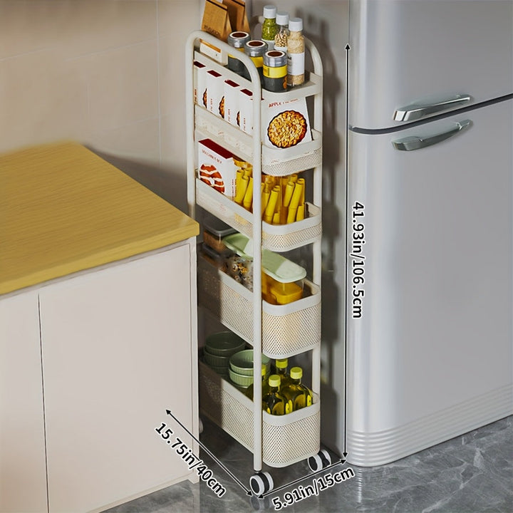 Carrito organizador de cocina de 3 niveles con ruedas, organizador multicapa para despensa, baño y sala, canastas de malla metálica duraderas, color crema/negro, sin necesidad de ensamblaje, organizadores y almacenamiento de cocina