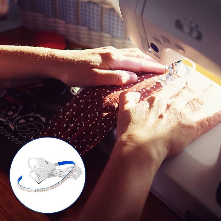 Tira de luces LED regulable para máquina de coser, 29.87 cm, luz flexible con USB y regulador táctil, para iluminación bajo gabinete, manualidades y celebraciones, montaje adhesivo, acabado metálico, pantalla de resina - 1 unidad