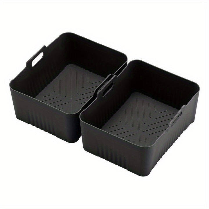 2 Piezas de Bandejas Reutilizables para Freidora de Aire con Asas - Antiadherentes y Resistentes al Calor, Aptos para Lavavajillas, Ideales para Navidad, Halloween, Pascua y Acción de Gracias, Utensilios de Cocina Multifuncionales, Diseño Estriado, Mango