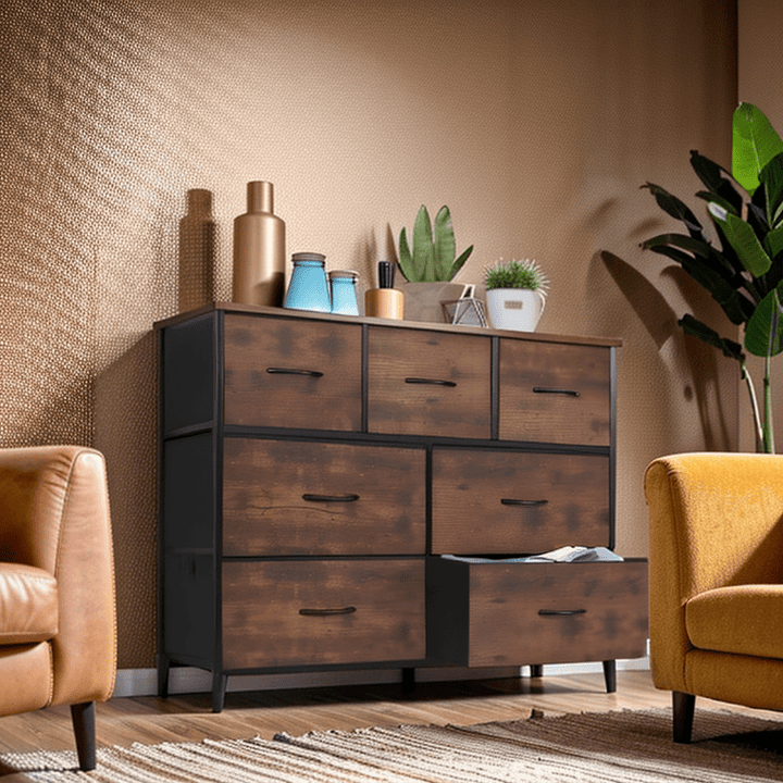 1pc Armario Clásico de Almacenamiento de Madera y Metal con 6 Cajones - Organizador Independiente de 68.58cm con Capacidad de 3.2 Pies Cúbicos, Fácil Montaje para Sala de Estar, Dormitorio, Oficina, Mueble en Tono Neutro, Construcción Duradera