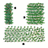 Paquete de 1 Valla de Privacidad Expandible de Madera Maciza - Diseño Ajustable con Hojas y Vegetación Artificial, Madera Marrón de Abeto para Jardín, Patio, Balcón - Barrera Decorativa Exterior para Navidad, Protección Solar, Mascotas & Decoración Rústi