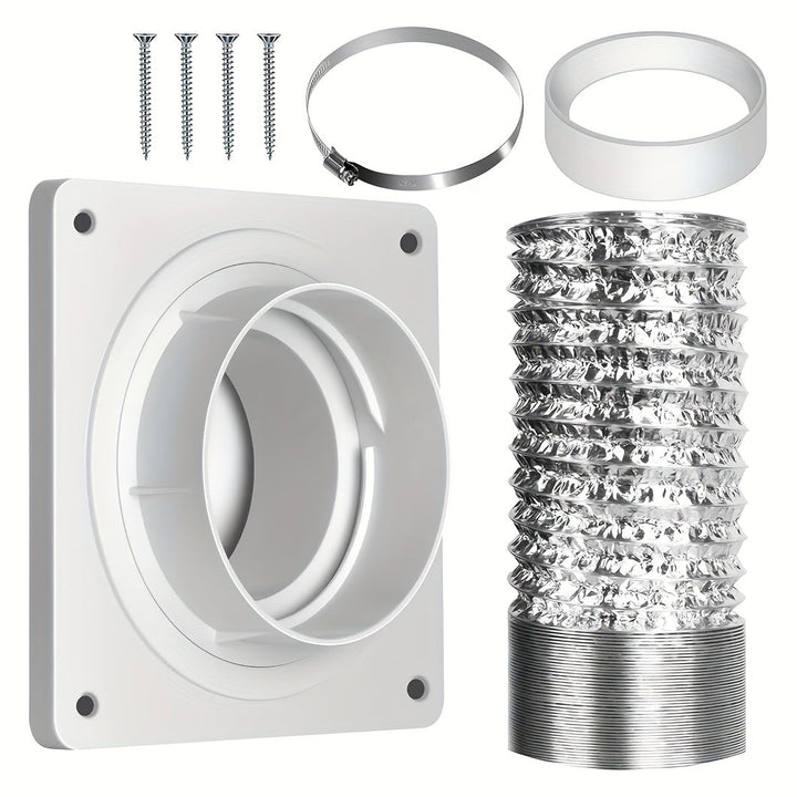 Tuerca de tubo recto de plástico de 4 pulgadas con placa montada en la pared y anillo de sellado, 4 pulgadas de tuerca, 4 pulgadas de manguera de doble capa de aluminio de 2,5 metros - Material PVC, no requiere batería, aislamiento de manguera | Aparienc