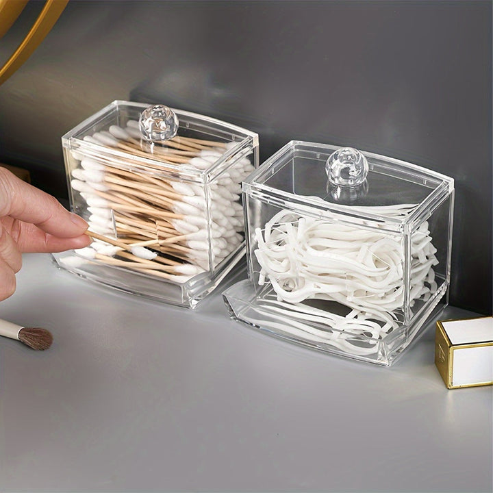 Juego de 3 cajas de plástico transparentes para hisopos, con estante extraíble y diseño elegante, ideales para discos desmaquillantes, hilo dental y palillos de dientes - Perfecto para regalos de cumpleaños o festividades