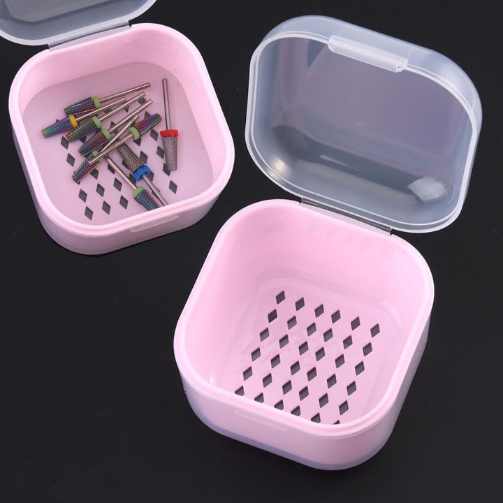 1 caja esterilizadora de herramientas para uñas - bandeja de desinfección portátil de plástico con colador para arte de uñas, brocas y accesorios - equipo de limpieza hiposensibles para pedicura y manicura, suministros de arte de uñas, tapa transparente,