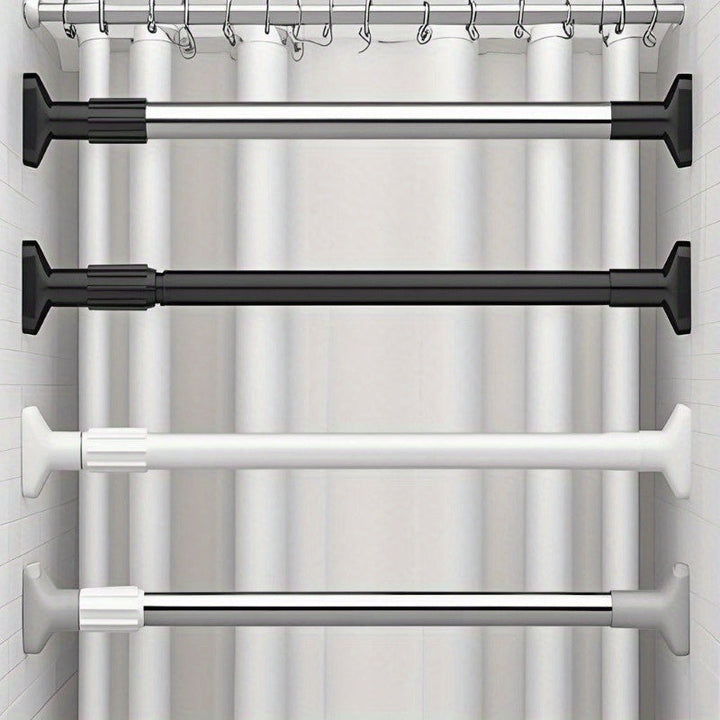 1 pieza de barra de cortina de ducha telescópica de acero inoxidable con tapas de plástico blanco - Barra extendible de metal y plástico sin taladro para ducha, armario, ventana, estante de toallas - Accesorio de hogar montado en la pared, accesorios de