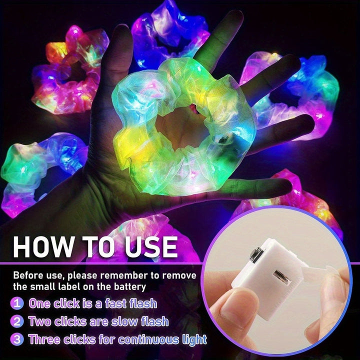 12 piezas de anillos de pelo de intestino grueso luminosos LED, adecuados para niñas y mujeres. Accesorios de luz nocturna de modo multicolor, adecuados para fiestas de carnaval.