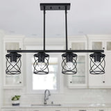 Iluminación de isla de cocina medieval moderna con poste ajustable y jaula metálica negra, adecuada para hoteles, salones, comedores y entradas de pasillos (bombillas no incluidas)