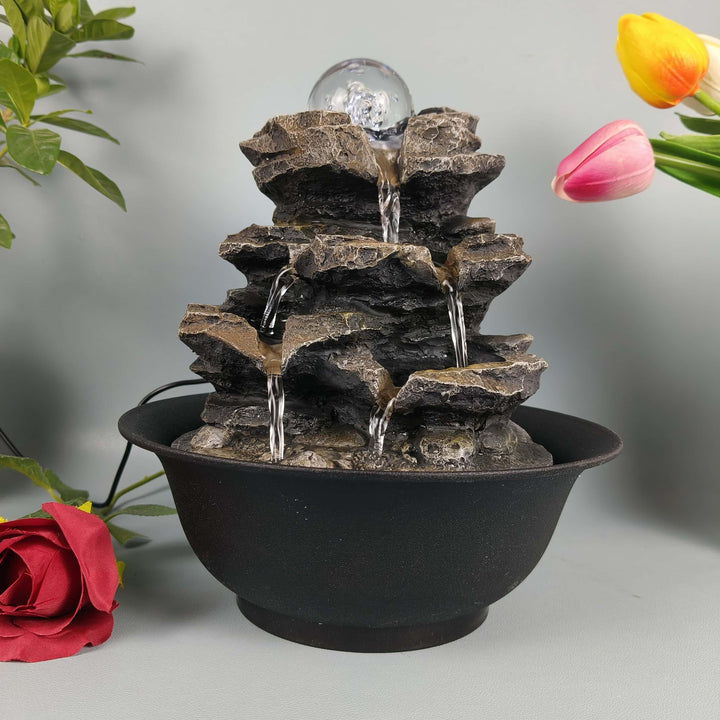 [Fuente de Sonido Natural de 3 Niveles] Fuente de Escritorio de Sonido Natural de 3 Niveles Alimentada por USB - Cascada de Resina para Decoración Relajante del Hogar y Oficina, Perfecta para Halloween, Bodas y Navidad