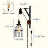 1/2pcs Aplique de Pared de Encanto Industrial - Aplique de Pared con Pantalla de Hierro Retro, Enchufe, con Interruptor Simple, Perfecto para el Ambiente del Hogar (Bombilla No Incluida)