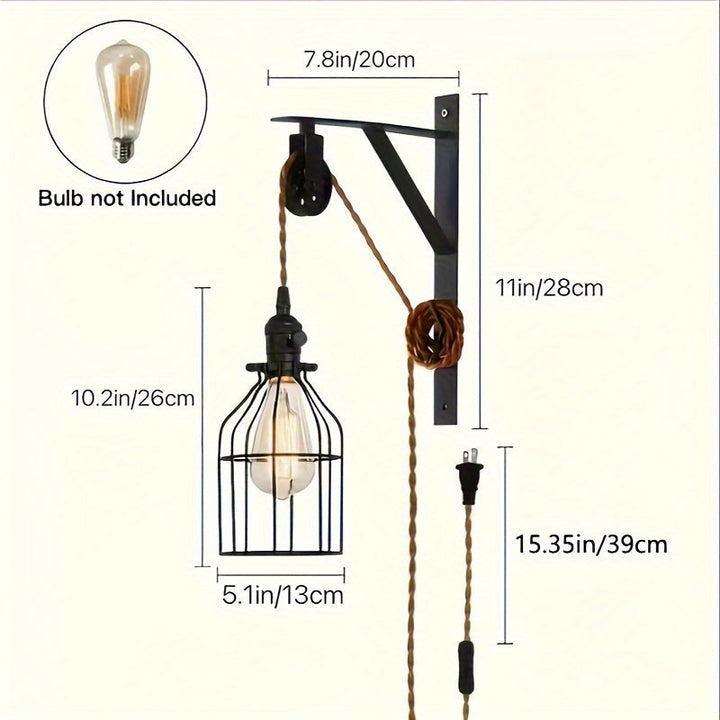 1/2pcs Aplique de Pared de Encanto Industrial - Aplique de Pared con Pantalla de Hierro Retro, Enchufe, con Interruptor Simple, Perfecto para el Ambiente del Hogar (Bombilla No Incluida)