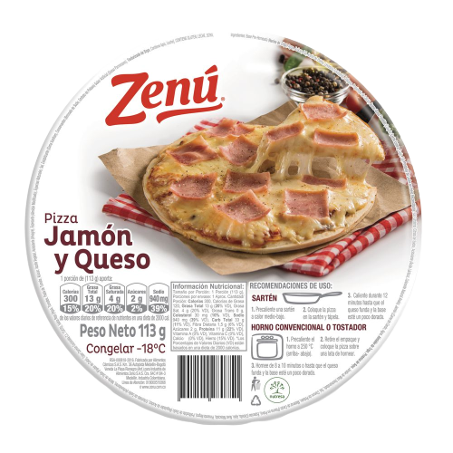 PIZZA ZENU 113G JAMON Y QUESO